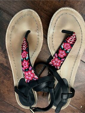 Kate Spade New York Beaded Thong Sandals | Floral Embellished | Size 9